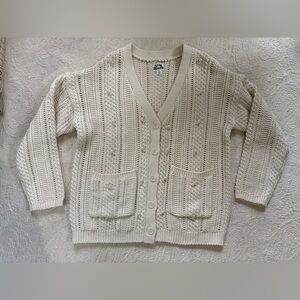 Women’s Cream Knit Button-Front Cardigan w/ Front Pockets & Pearls! - size small